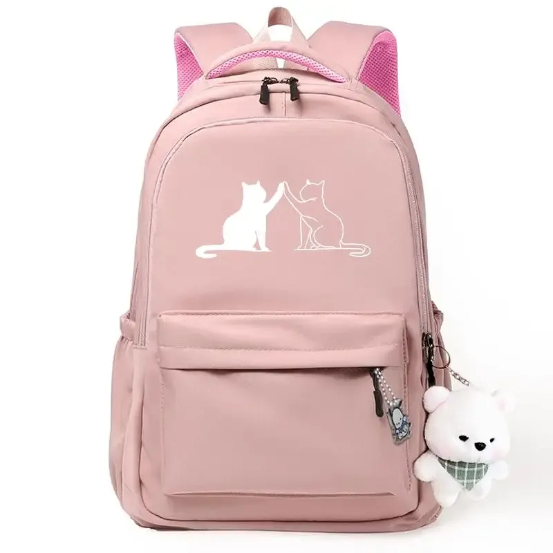 sac dos nylon noir dessin animé chats ours bandoulière arquée compartiment intérieur voyage école adolescents femmes hommes