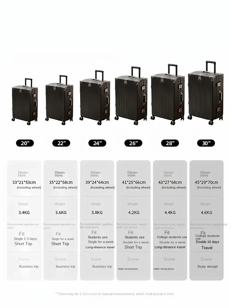 valise cadre en aluminium 20 pouces boîtier de chariot de transport roues universelles amovibles 22-30 pouces valises de voyage de grande capacité