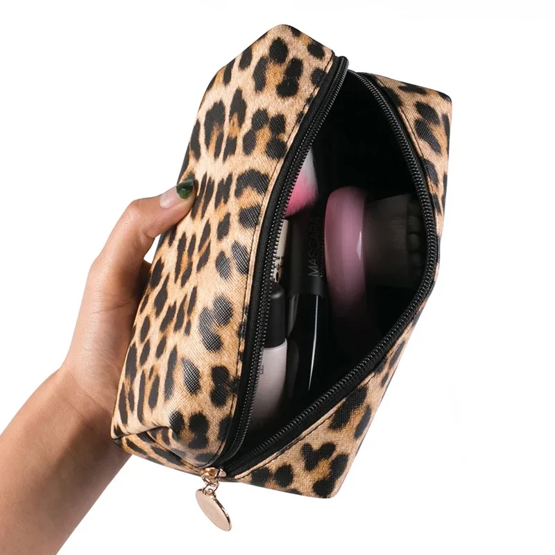 sac de maquillage léopard, trousse à cosmétiques de voyage, sac de rangement portable à fermeture éclair, sacs de toilette multifonctions, organisateur pour femmes, pochette