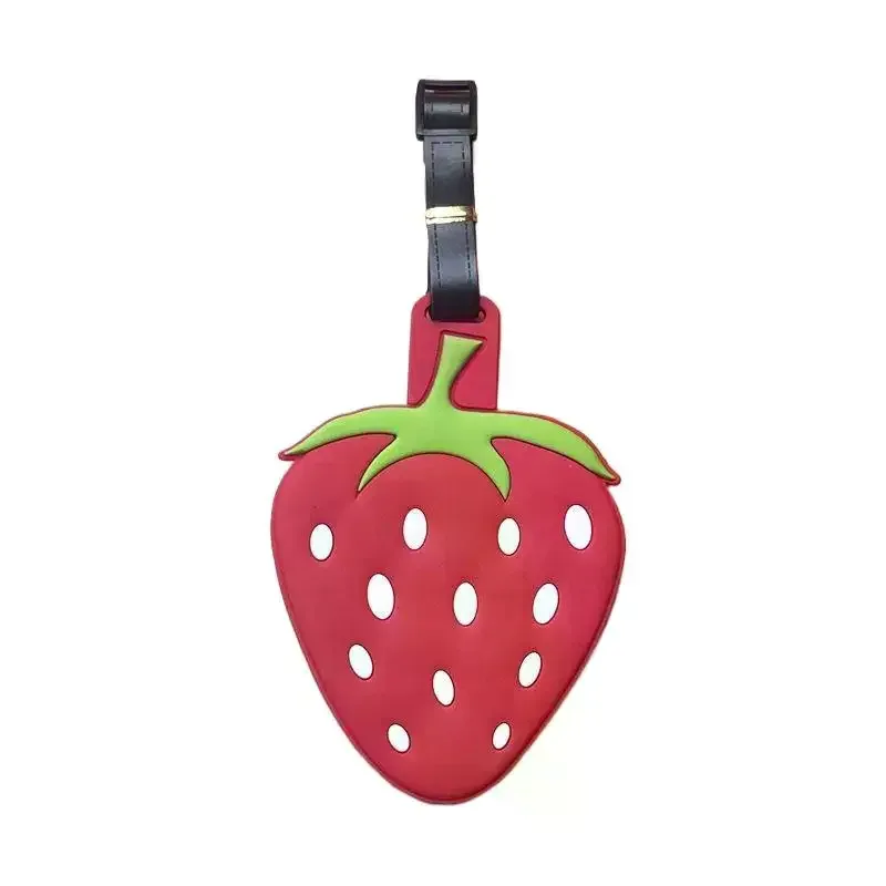étiquette de bagage créative en forme de fraise, 2 pièces, étiquette suspendue personnalisée, cintre de voyage, carte d'embarquement, nouvelle étiquette de bagage en caoutchouc souple en pvc