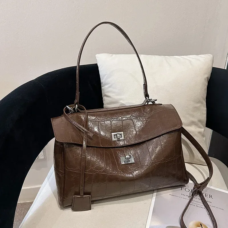 sac à main en cuir group pour femme, marque de luxe, marron, daim givré, fourre-tout localité, à la mode