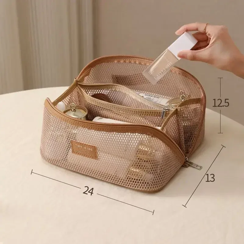sac de voyage en maille de luxe léger, grande capacité, compartiments de rangement, portable, pour produits de soin de la peau et articles de toilette