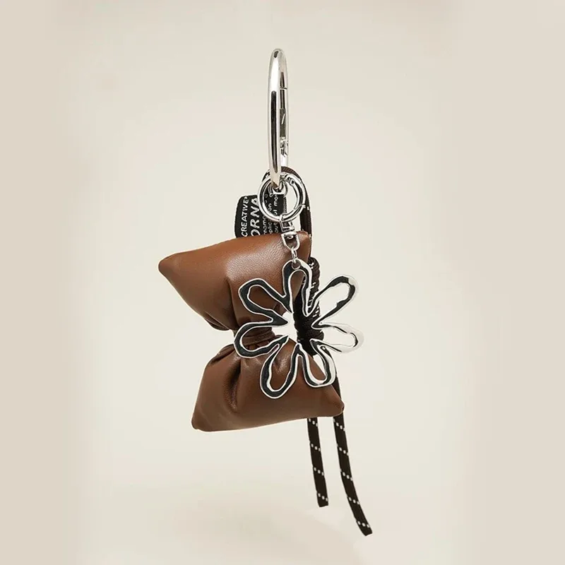 porte-clés à nœud en cuir matelassé doux, organisateur, mini breloque de sac mignon pour filles, porte-clés à nœud coréen avec pendentif