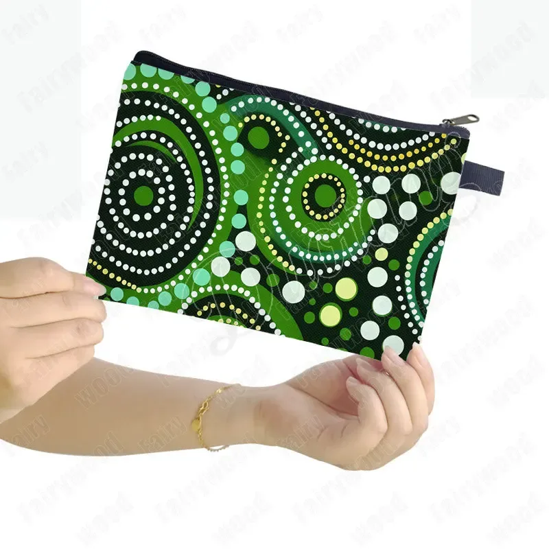 trousse de maquillage à imprimé points aborigènes australiens, sac de rangement pour rouge à lèvres et téléphone, pochette de toilette pour femme, motif culturel indigène
