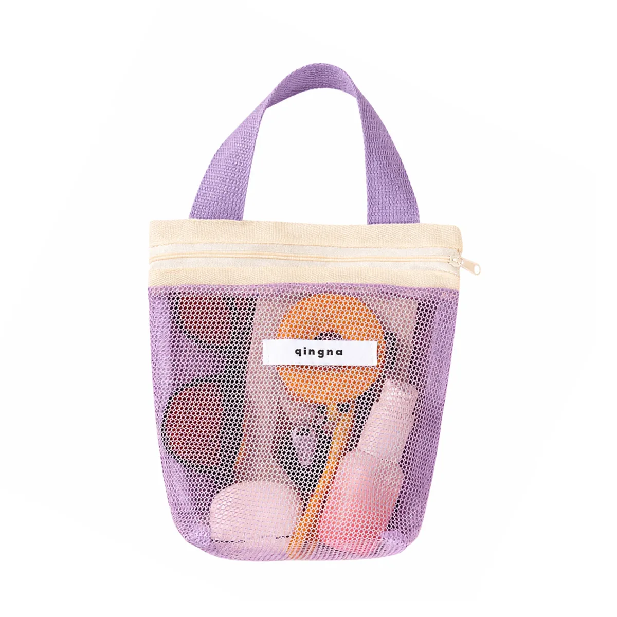 pochette de plage portable en maille transparente avec poignée, sac de voyage pour crème solaire, clés, câbles, organiseur de toilette