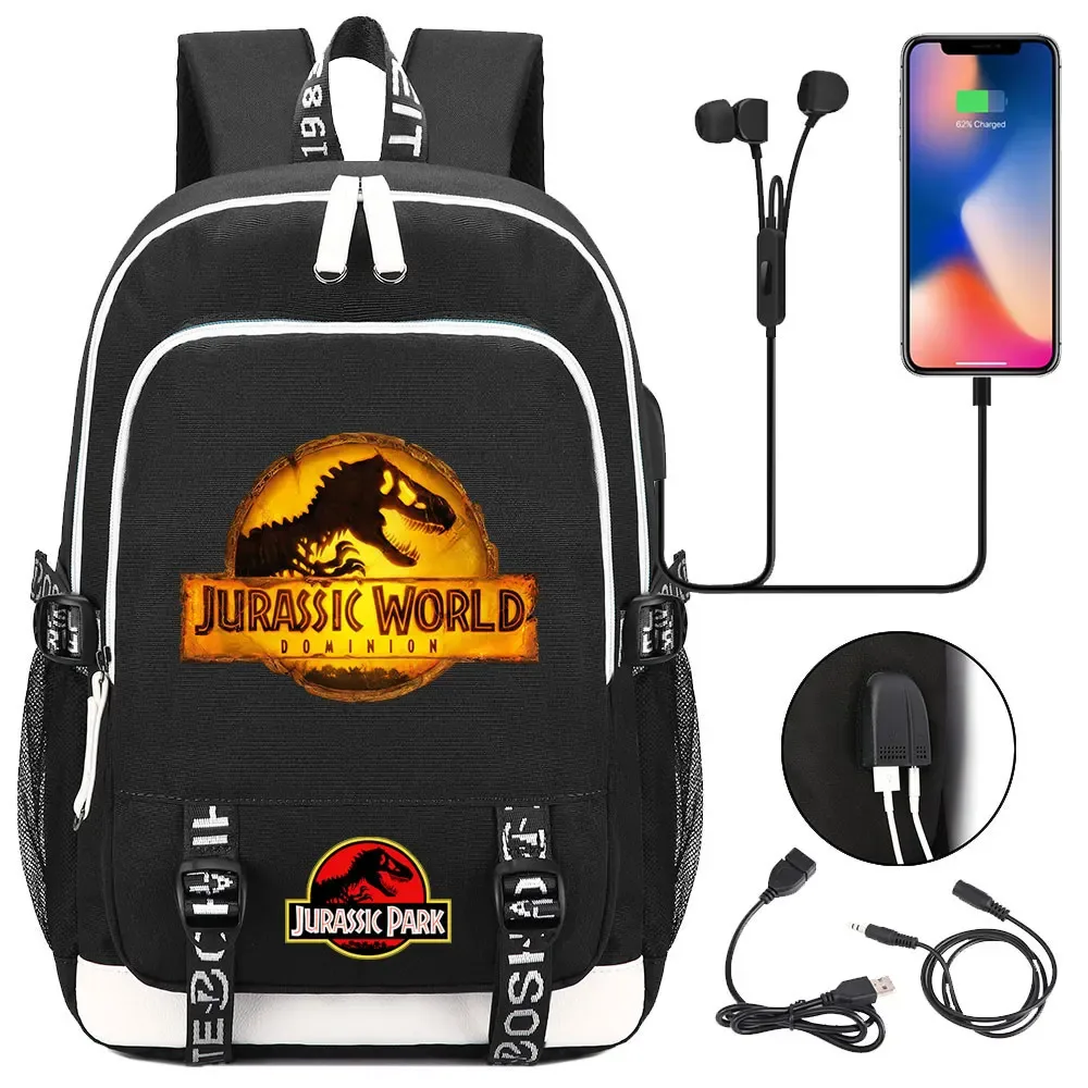 jurassic park world dinosaure adolescent usb charge sac à dos pour ordinateur portable femmes hommes filles garçons enfants école livre sac voyage sac à dos