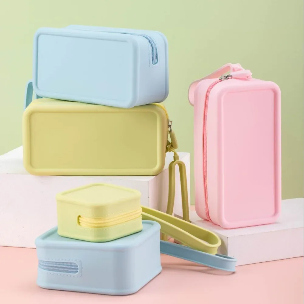 nouvelle pochette à monnaie en silicone imperméable grande capacité, étui pour écouteurs, pochette de voyage unie avec fermeture éclair, trousses et étuis cosmétiques pour étudiants