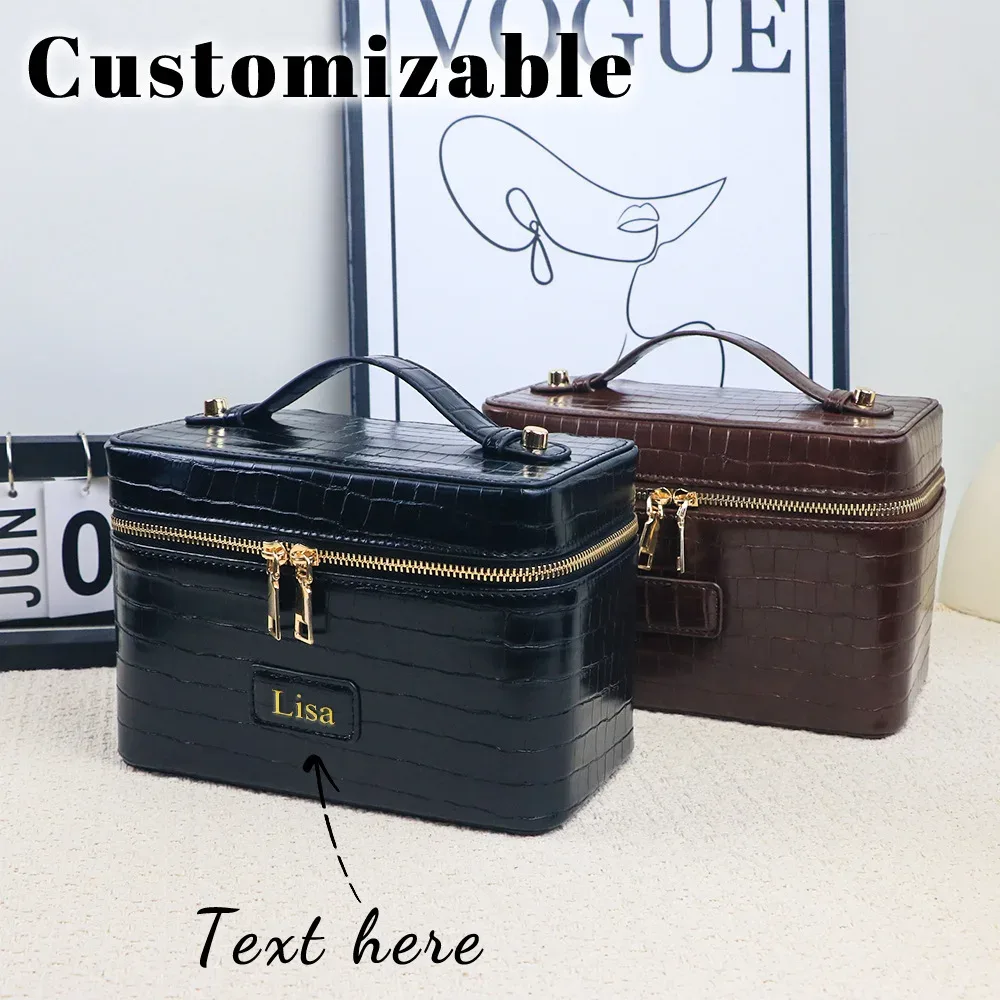 trousse de toilette de voyage personnalisable à motif crocodile, organisateur de maquillage portable suspendable, trousse de toilette pour femmes