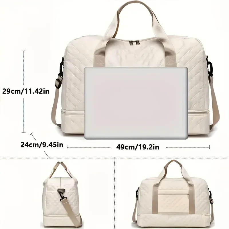 sac de sport de luxe, sac à main de grande capacité, initié et sac fourre-tout à bandoulière avec séparation de support sec, poches latérales pour touristes, voyage, salle de sport
