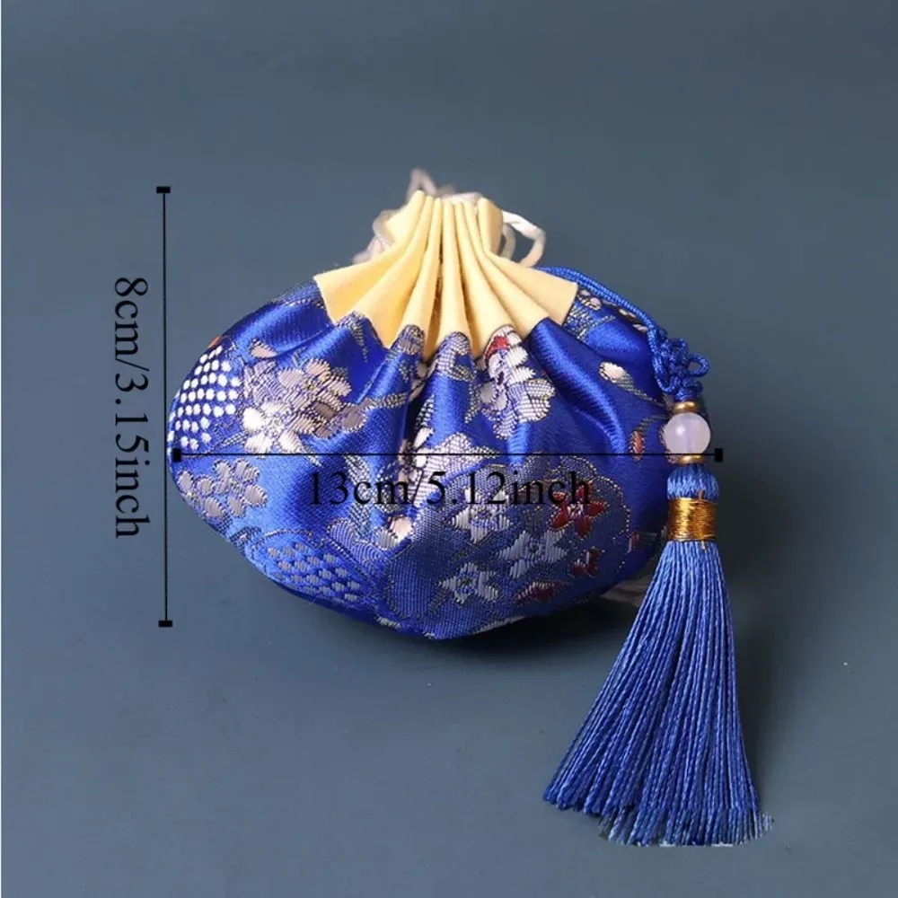 pochette de rangement pour colliers, motif floral, avec cordon de serrage et pompon, style chinois, pochette vide pour bijoux, sac à main pour femmes