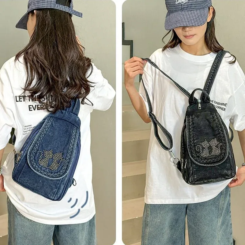 sacs à dos en jean tendance pour femmes, petits sacs de voyage, sacs à dos en jean pour femmes, sacs de poitrine pour femmes