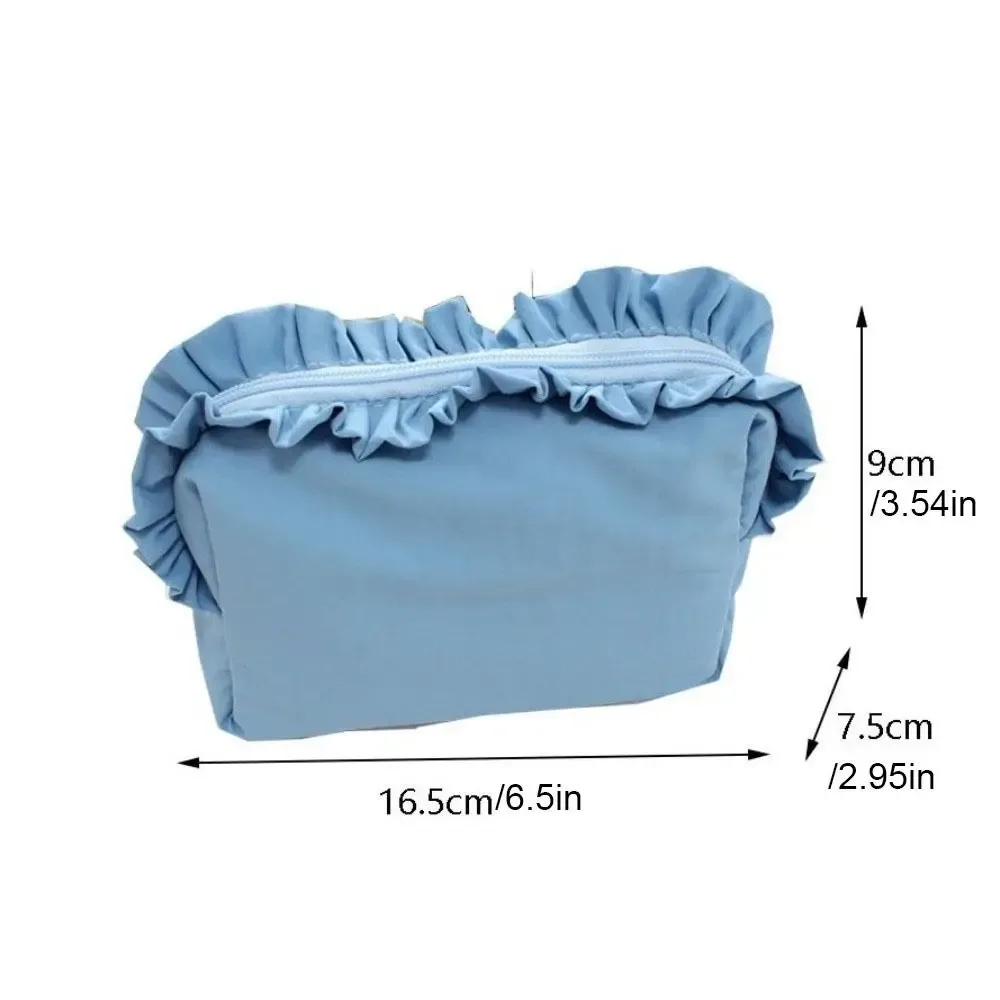 trousse de maquillage unie à volants grande capacité avec fermeture éclair, étui cosmétique en nylon, trousse à crayons, organisateur de toilette pour femme