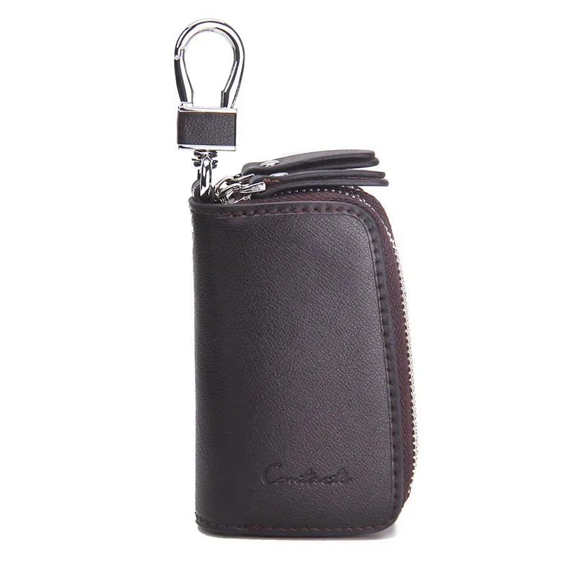 contact's – porte-clés de voiture en cuir véritable, porte-clé de mode, organisateur de clés de ménage, double fermeture éclair, étui à clé