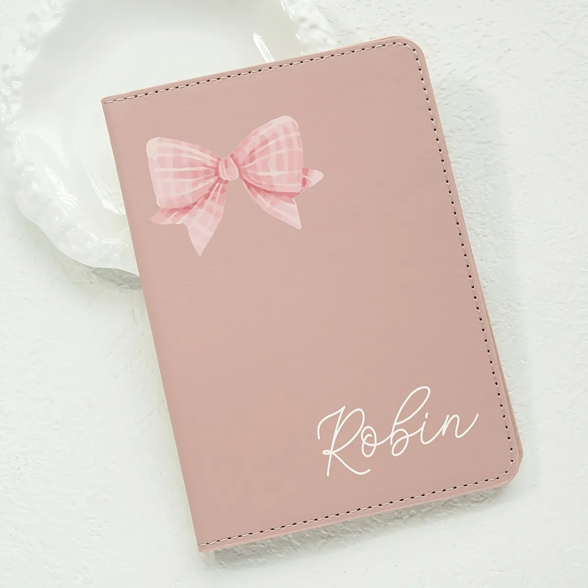porte-passeport personnalisé avec motif de nœud, étui élégant pour cartes de voyage, cadeau adorable pour mariage, anniversaire, saint-valentin, amoureux