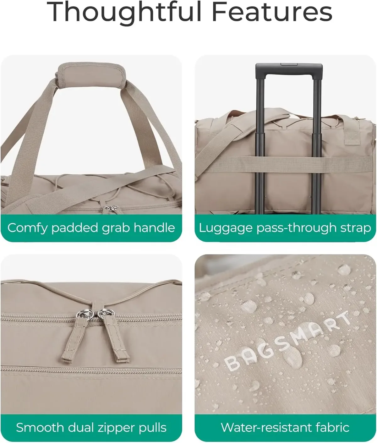 sac voyage polyester beige multipoches grande taille compartiment chaussures respirant sport week end travels