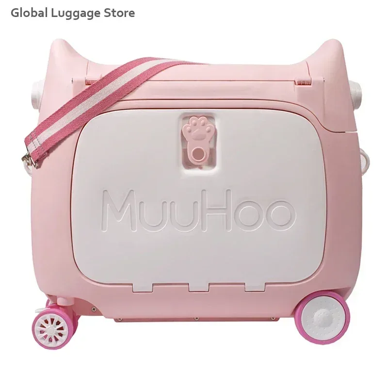 valise polypropylène rose pattes chat toupie poignée amovible petite tablette bagage main enfant voyage