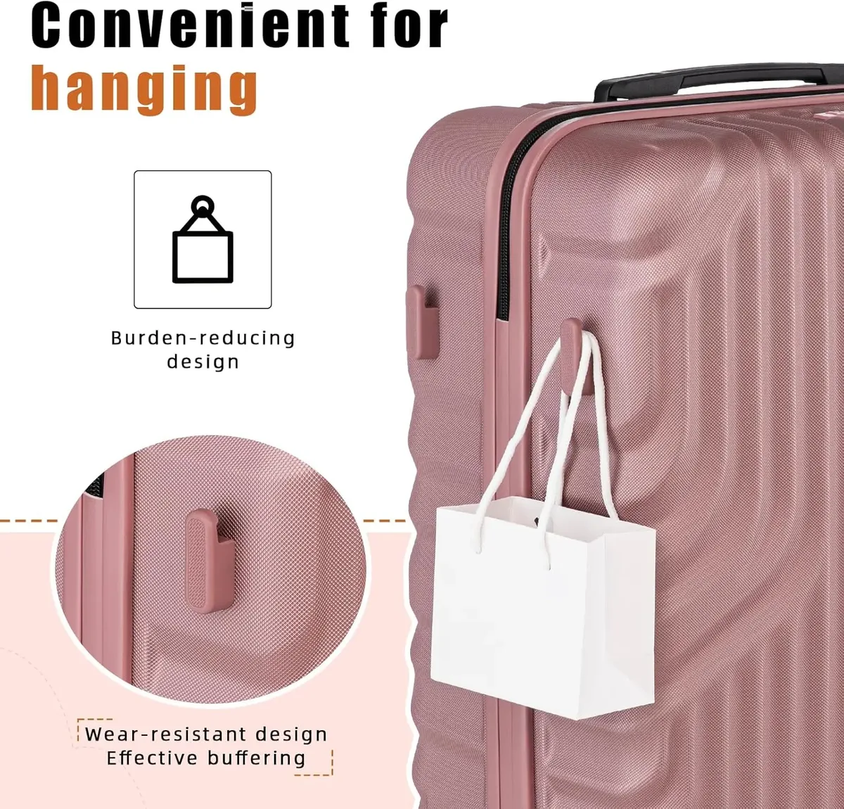 valise plastique dur rose pâle lignes verticales relief poignée bouton fermeture petite pochette transport bagage voyage