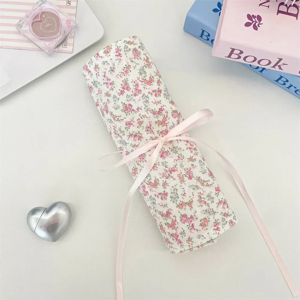 sac de rangement pratique pour pinceaux de maquillage, grande capacité, motif floral, sac de rangement pour cosmétiques, outil de beauté, organisateur de pinceaux de maquillage rose, voyage