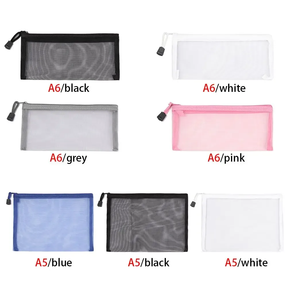 1 pièce trousse de rangement en nylon couleur unie, transparente à grille, avec fermeture éclair, pour papeterie, maquillage, monnaie, cosmétiques et stylos