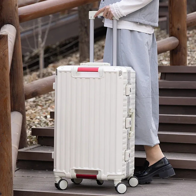 valise à cadre en aluminium à cinq roues, 30 pouces, cabine multifonctionnelle, mot de passe, boîtier de chariot, bagages avec porte-gobelet usb