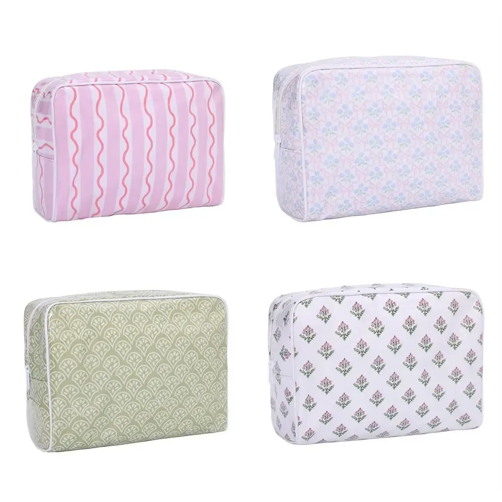 sac cosmétique en polyester pvc, sac de rangement cosmétique imperméable à double couche, grande capacité, organiseur de maquillage imprimé en couleur