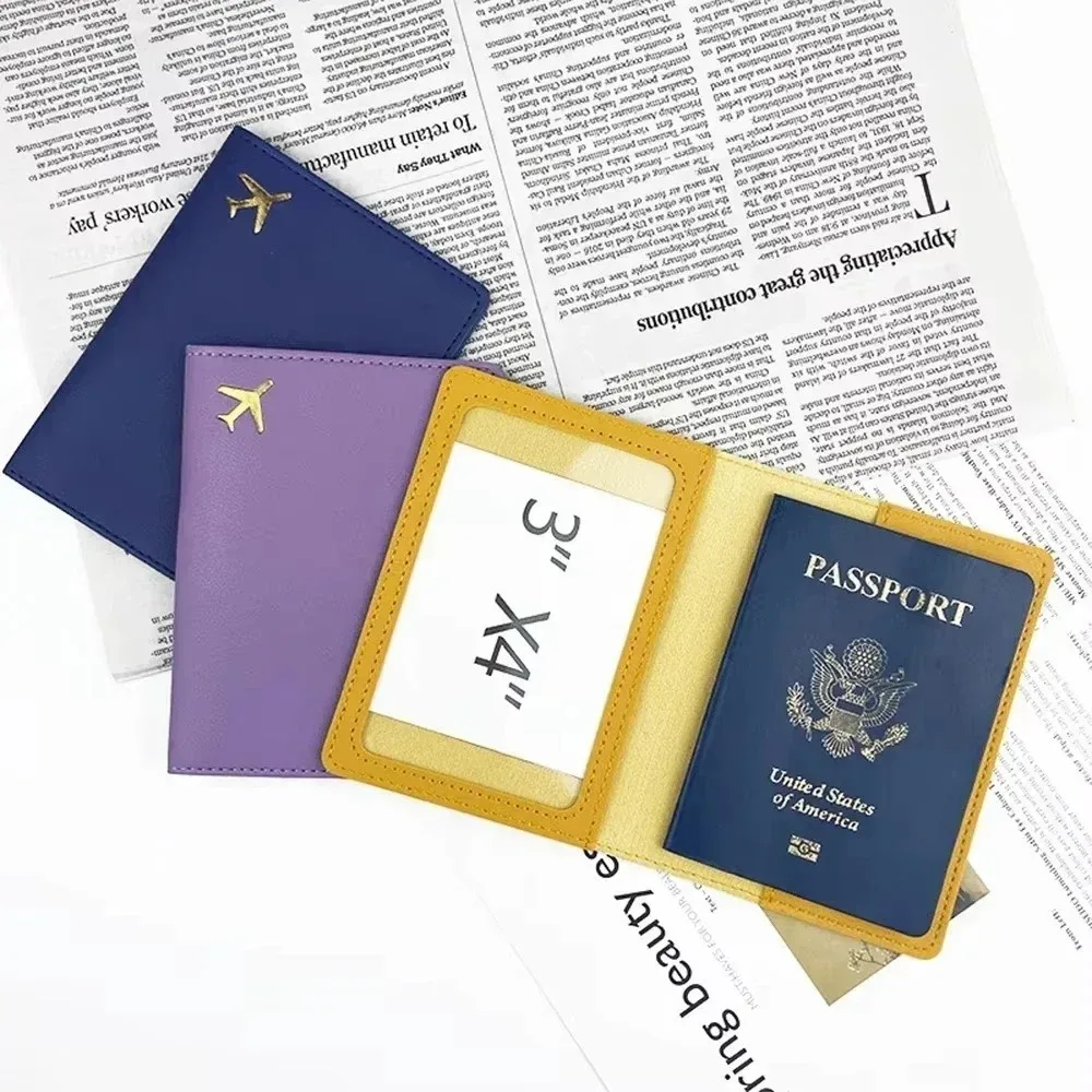 porte-passeport en cuir pu, housse de protection légère et étanche pour passeport, rangement portable, portefeuille pour cartes de crédit de couleur unie