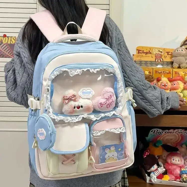 nouveau sac à dos ita y2k mignon avec porte-monnaie, sac à dos transparent grande capacité pour étudiantes, idéal pour l'école, l'université et les activités de plein air