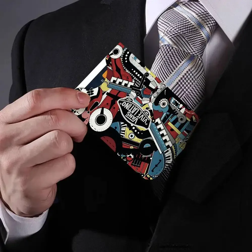 porte-cartes en cuir pu v-vans ultra fin, organisateur de cartes de crédit et d'identité, porte-cartes de visite léger