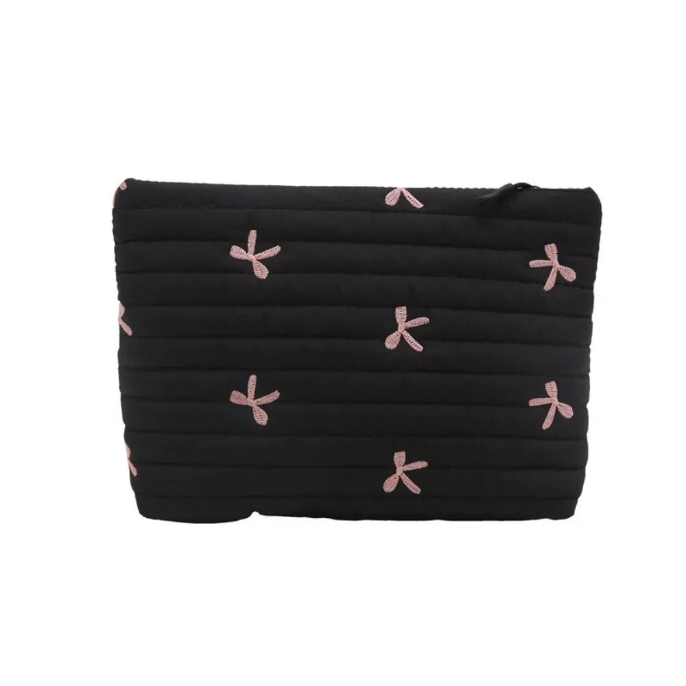 sac à cosmétiques brodé avec nœud, sac de toilette multifonctionnel de grande capacité avec fermeture éclair, sac de rangement pour serviettes hygiéniques en polyester pour femmes