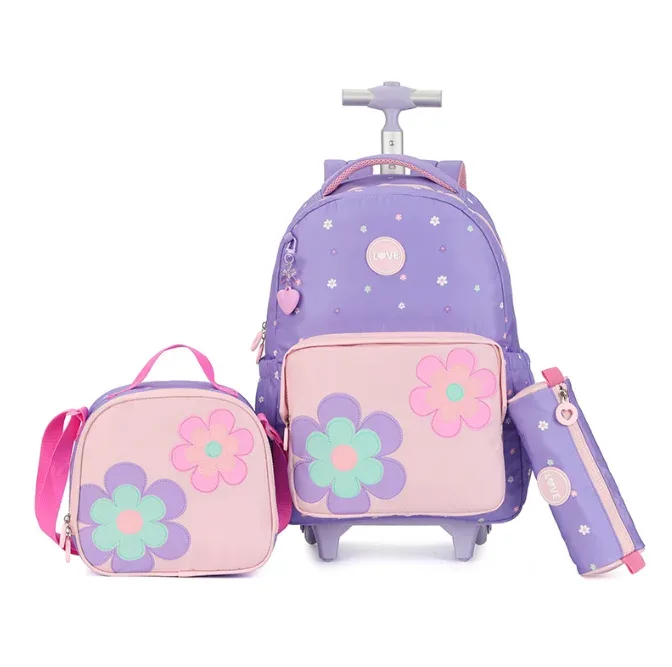 sac à dos roulant de voyage pour ordinateur portable, ensemble de sacs à roulettes d'école pour filles, sac à dos à roulettes pour filles