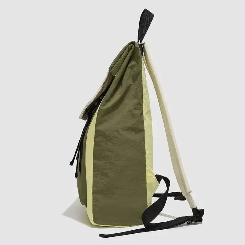 sac dos nylon vert olive jaune citron bandoulière rétractable poche intérieure imperméable usage voyage