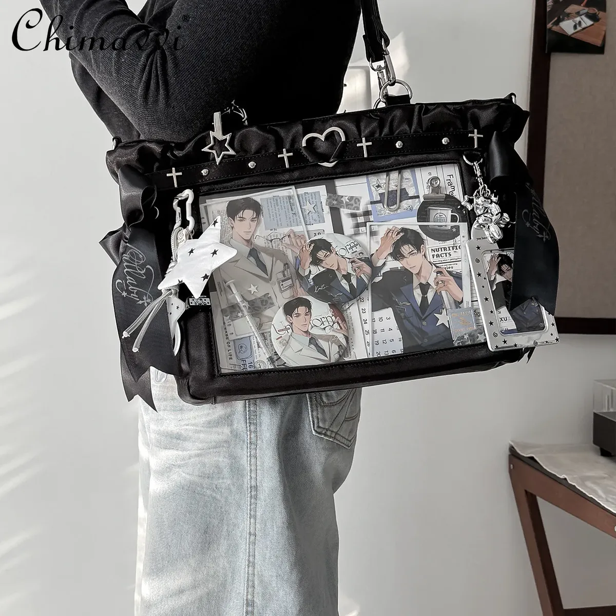 sac à bandoulière lolita en satin, grande capacité, style japonais original, motif anime bidimensionnel, collection 2026