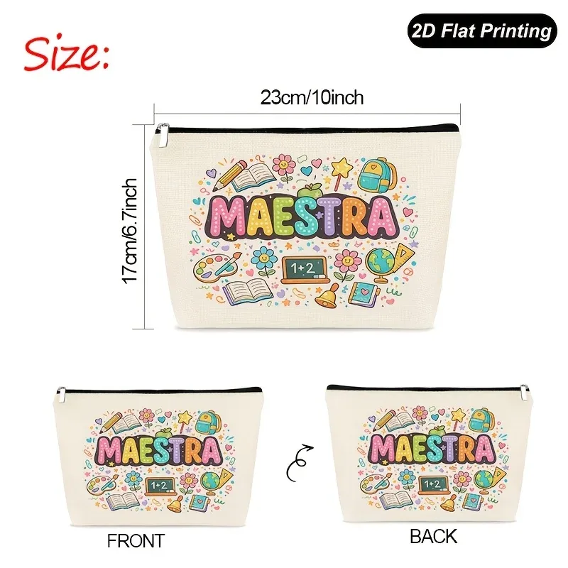 pochette de maquillage avec citation d'enseignant pour femmes, sacs cadeaux pour elle, trousse de toilette de voyage à fermeture éclair imprimée double face pour femmes, 1 pièce
