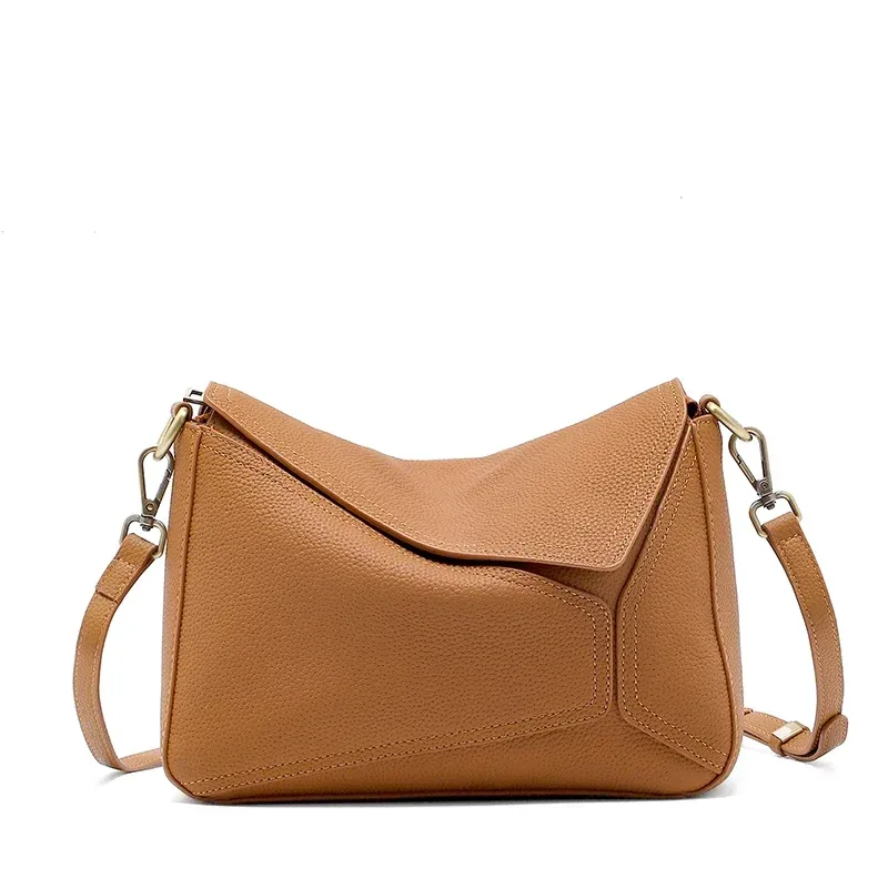 sac à bandoulière géométrique en cuir de vache 100% pur pour femmes, sac à bandoulière de couleur unie pour dames, grande capacité, oreiller, sac à main de luxe