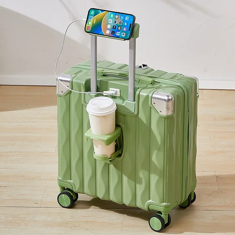 valise 18 "20" mot de passe boîtier de chariot valise cabine de voyage petit bagage avec porte-gobelet usb support pour téléphone valise bagage de voyage