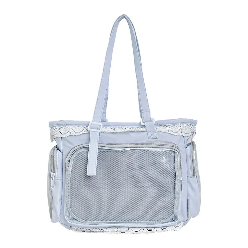 sacs bandoulière style universitaire pour fille, poche transparente, couleur unie, itabag grande capacité, sac à bandoulière en dentelle, pour poupées en coton, tenue quotidienne