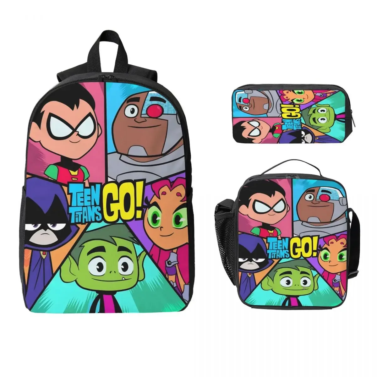 3 pièces adolescents titans go beast garçon sac à dos ensemble pour garçon fille boîtes à crayons ensembles de sacs à livres avec boîte à déjeuner pour les écoliers sac à dos