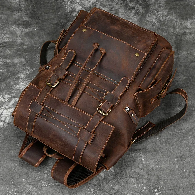 2025 nouveautés sac à dos en cuir pour hommes mâle en cuir véritable ordinateur portable voyage sac à dos 17 pouces sac à dos sac choisi hommes mâle grand