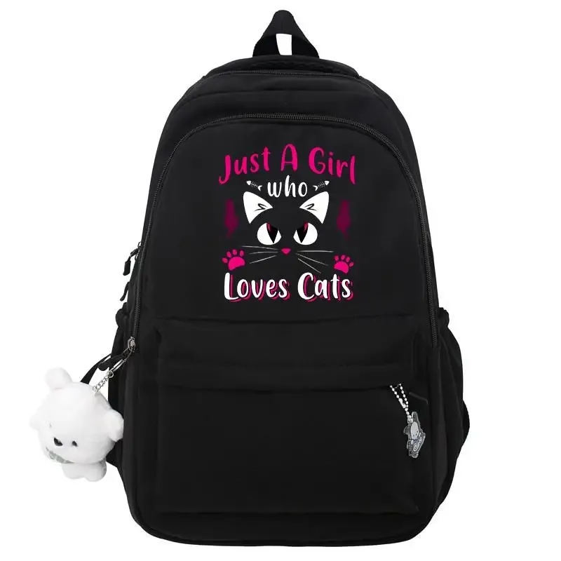 sac dos nylon noir dessin animé chats ours bandoulière arquée compartiment intérieur voyage école adolescents femmes hommes