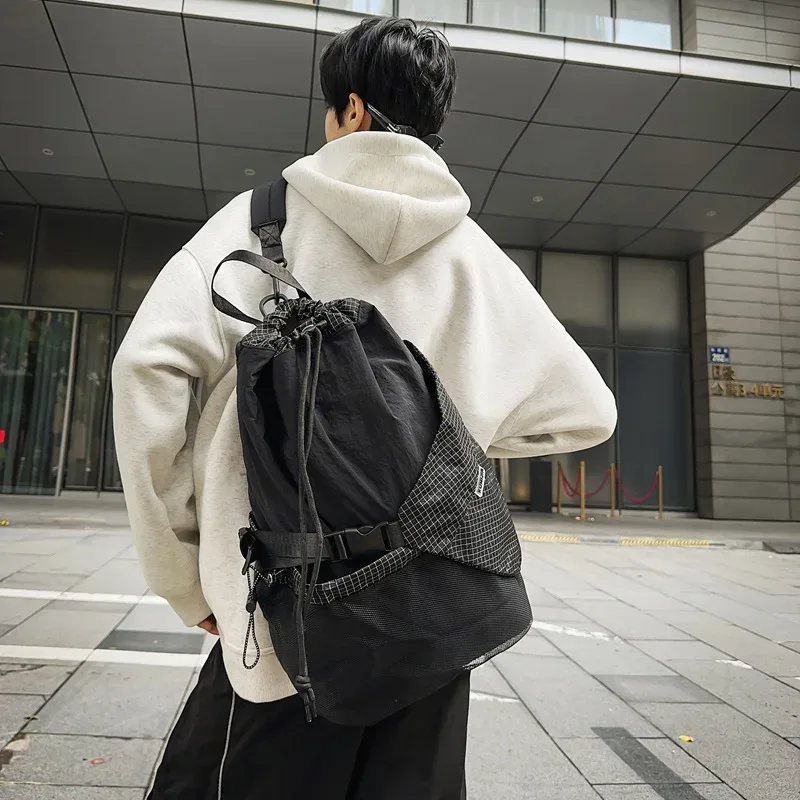 sac à dos multifonction étanche pour hommes et femmes, sac à dos de voyage avec cordon de serrage, style techwear hip hop, sac à bandoulière pour ordinateur portable