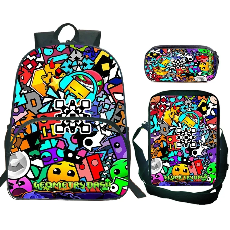 sac dos nylon design dessin animé motif geometry dash couleur multicolore format 20 35 litres usage école voyage
