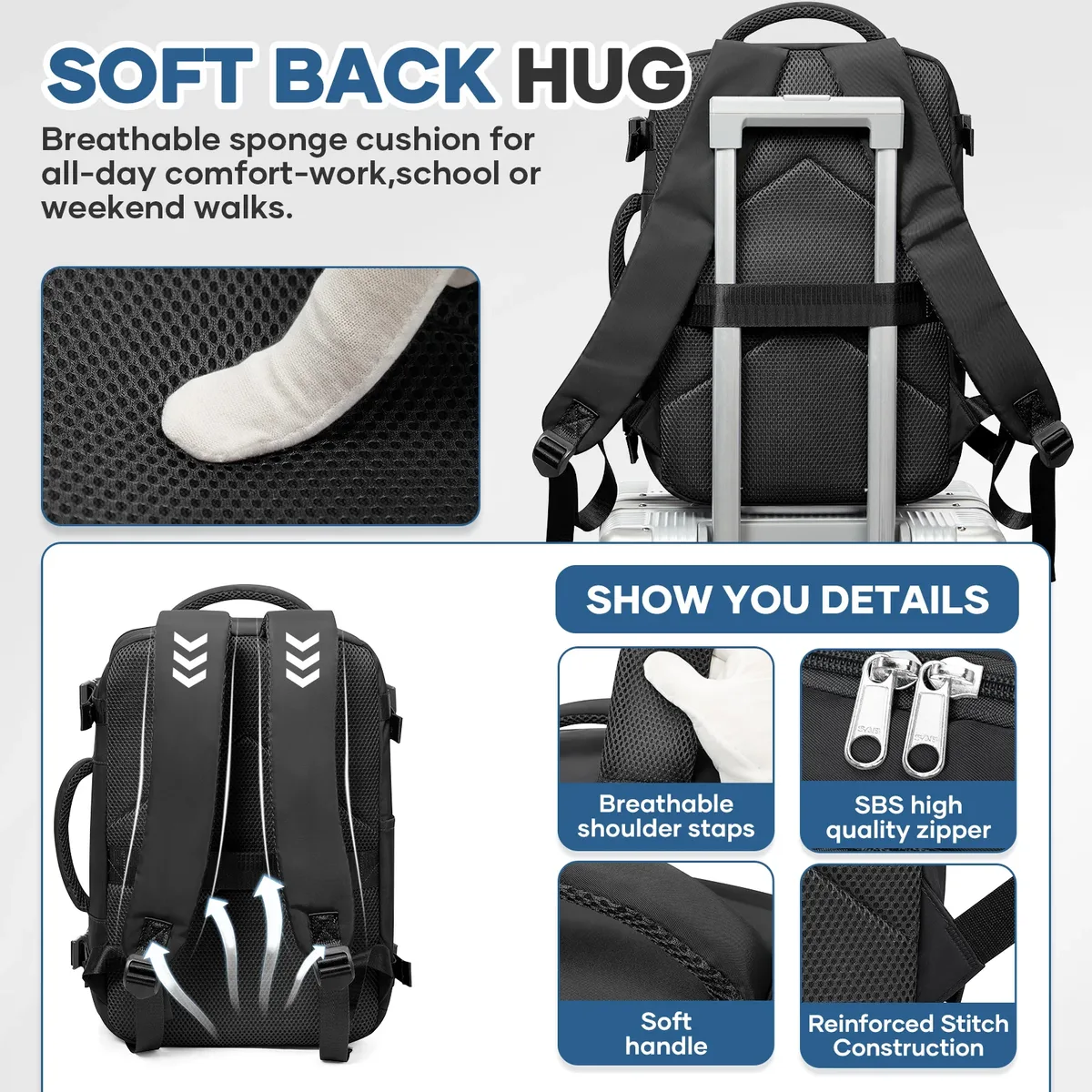 sac à dos de voyage sous le siège ryanair 40x20x25, sac à dos de voyage en avion, pratique pour l'extérieur, sac à dos pour ordinateur portable pour hommes, sac à main d'extérieur