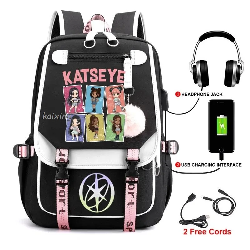 kawaii chaud katseye drôle impression sacs à dos doux capacité étudiant cartable collège étudiant patchwork ordinateur portable simple mochilas