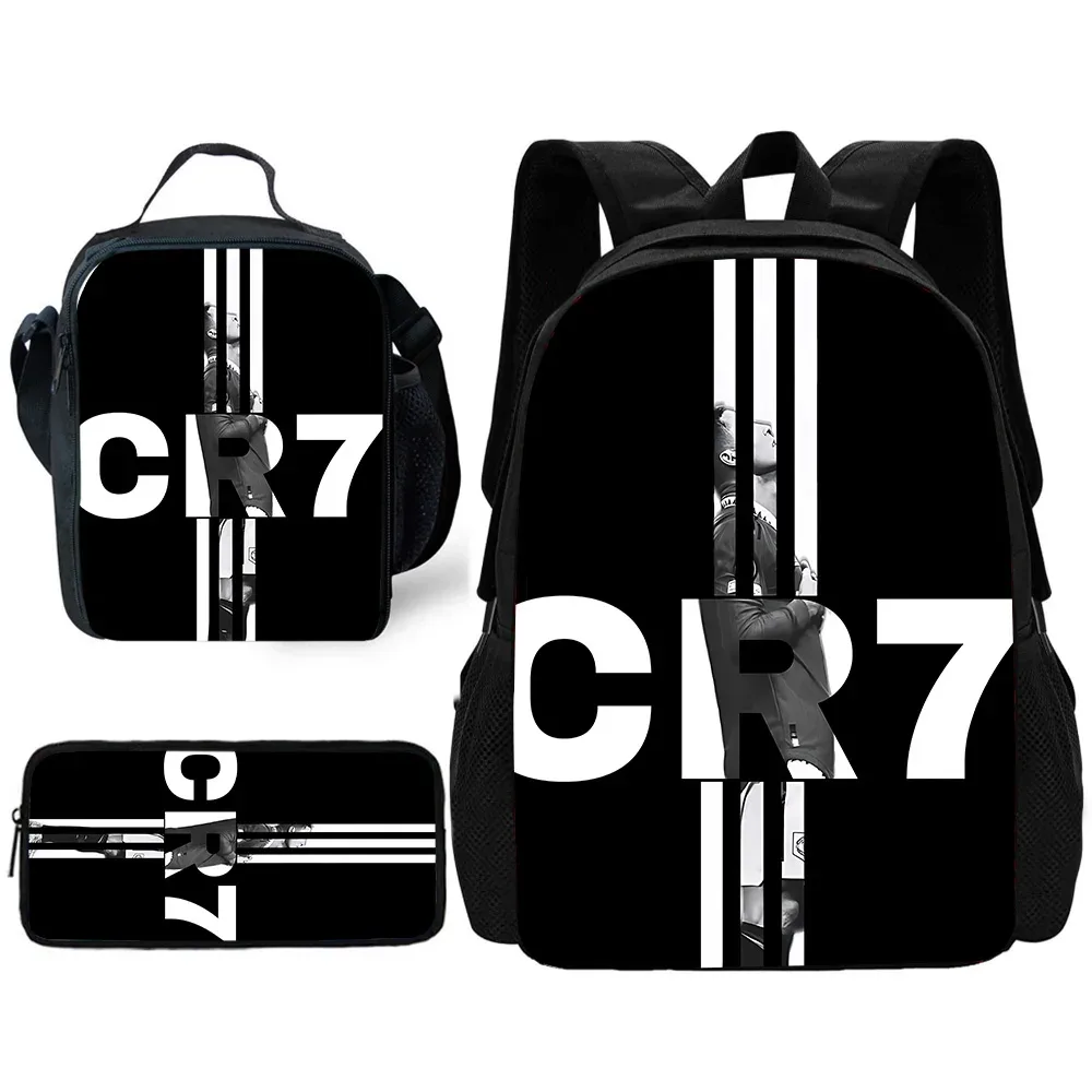 sac à dos de football r-ronaldos cr7 pour enfants, avec sacs à déjeuner, sacs à crayons, sacs d'école pour garçons et filles, meilleur cadeau
