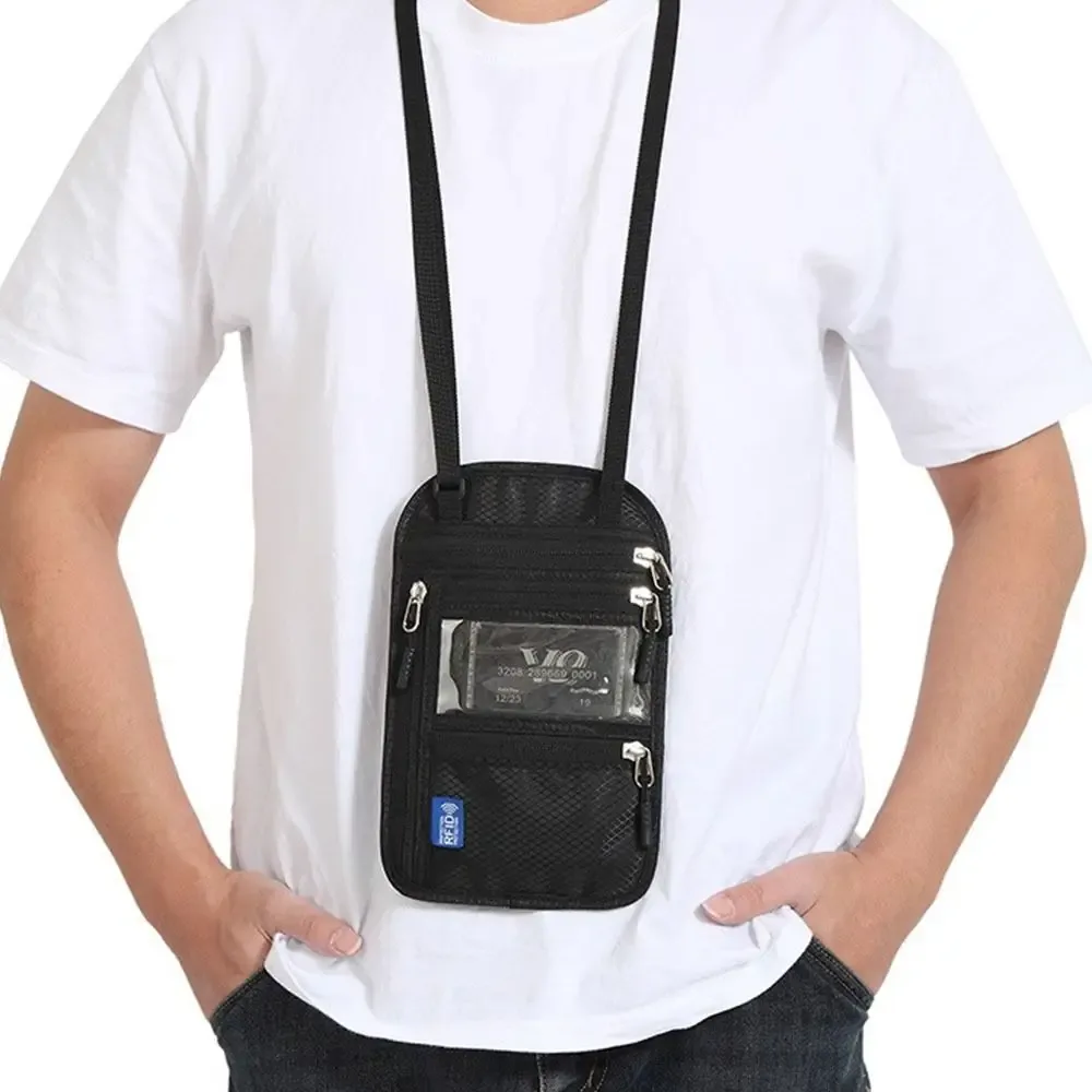 sac de passeport anti-rfid, imperméable, antivol, multi-poches avec sangle de cou réglable