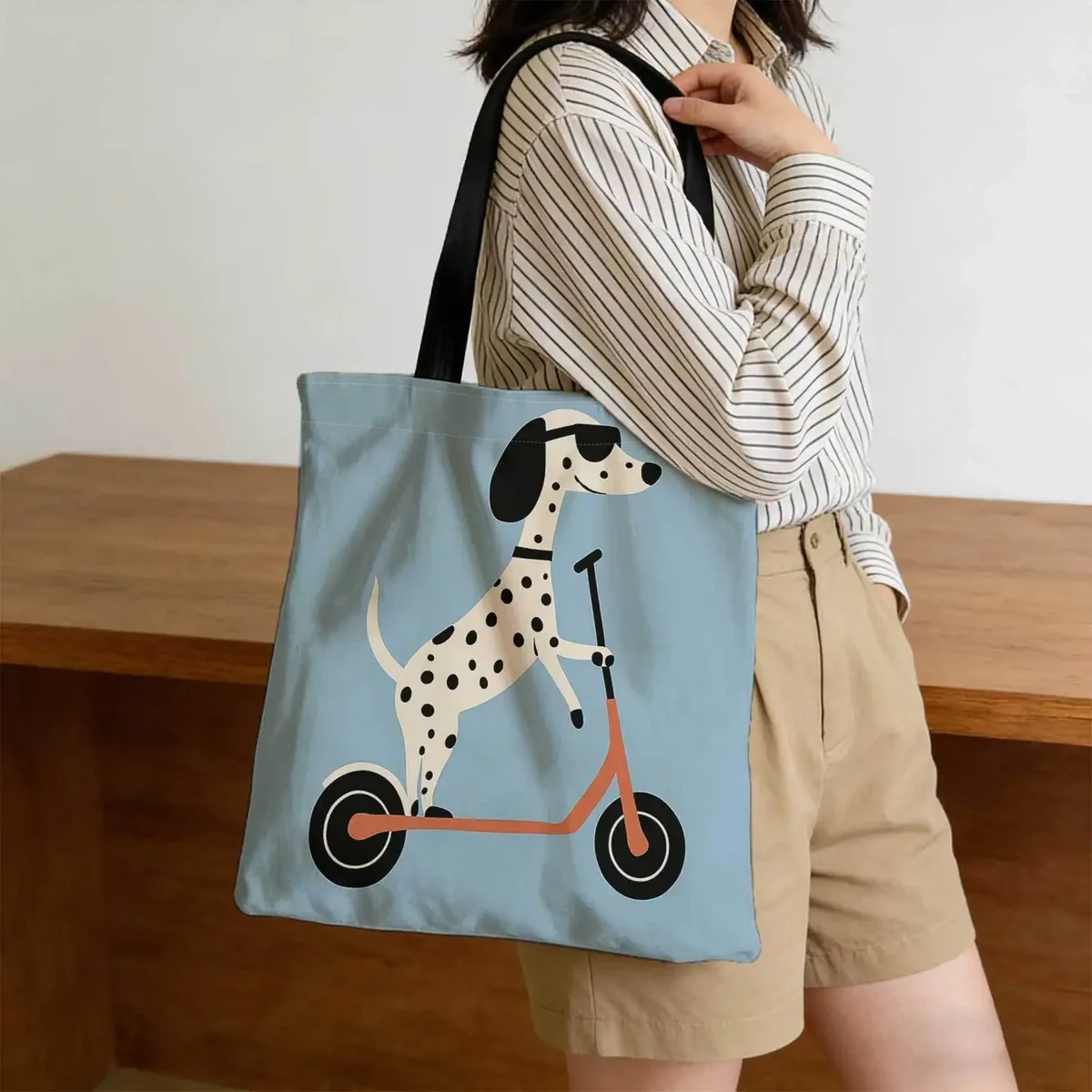 sac fourre-tout en polyester imprimé chien à lunettes tendance pour la saint-valentin, 1 pièce, sacs d'épicerie réutilisables pour le shopping, accès facile
