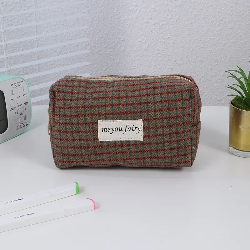 sac de rangement de voyage rétro à carreaux pour cosmétiques, trousse de toilette, rouge à lèvres, soins de la peau, sacs à main de maquillage pour filles, trousse à crayons, 2025