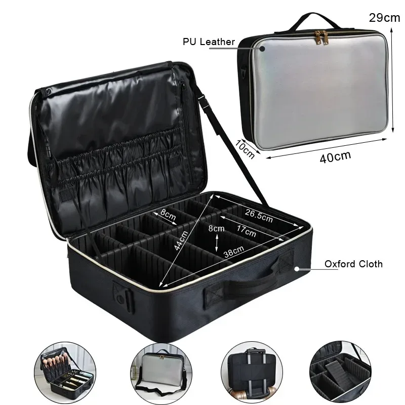 nouveau sac cosmétique en cuir pu crocodile boîte de maquillage professionnelle grande capacité stockage voyage toilette valise de maquillage