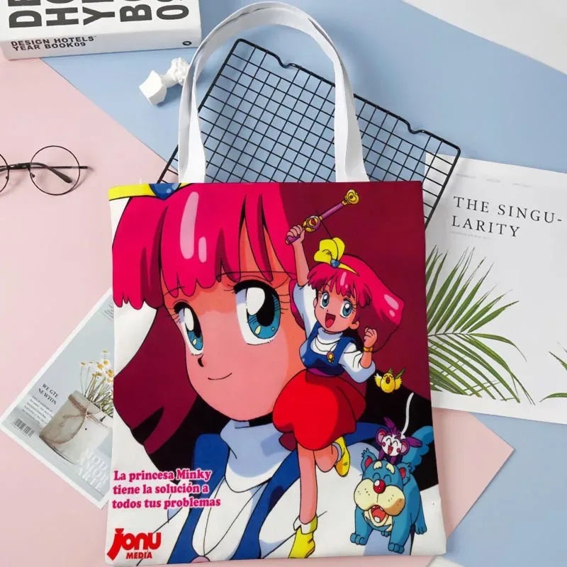 sac fourre-tout minky momo anime pour femme, sacs à provisions réutilisables, sac à main, cuillère à soupe, pliable, coton, initié au gril, fille, 1016wjy