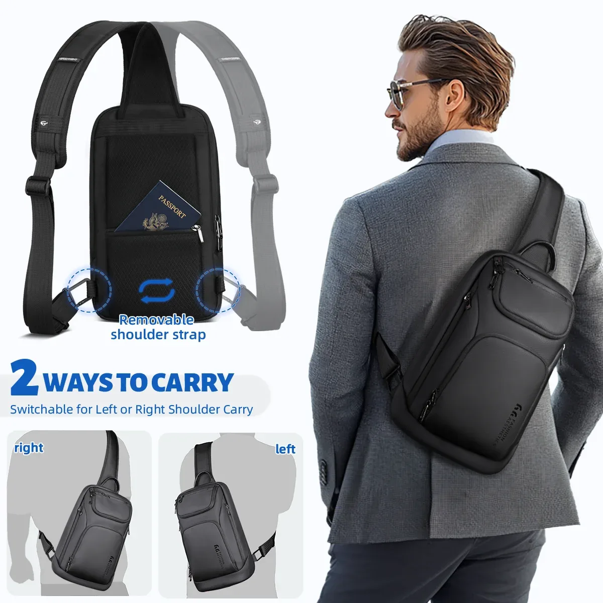 hk – sac à bandoulière d'affaires pour hommes, sacoches portables à bandoulière, sac de poitrine étanche pour voyage court voyage pour ipad de 11 pouces